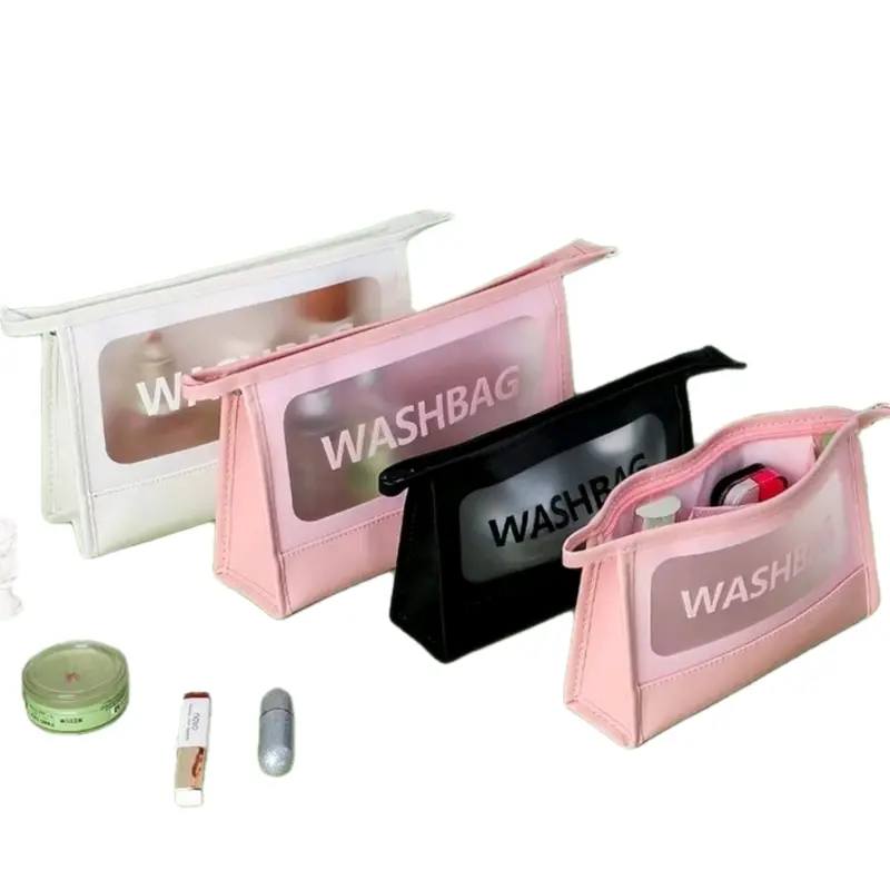 Tas Kosmetik Tranfarant/Pouch Make Up/Tas Make Up Waterproof/Washbag Murah skincare dompet abu abu 0