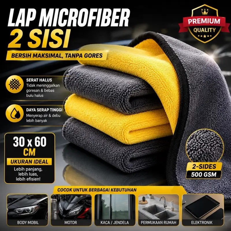 [g-speeds] Size 30x40 cm Kain Lap Microfiber Premium universal serbaguna / Kain Lap Microfiber Mobil Motor 2 Sisi Multifungsi