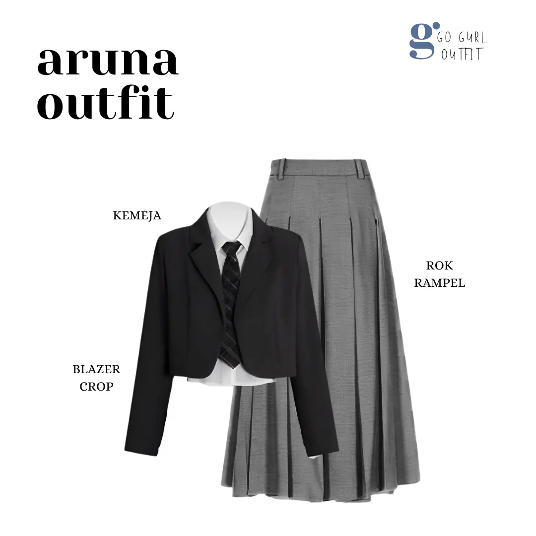 One Set Outfit Yearbook American (Kemeja, Blazer, Rok Rampel) OOTD Korean Style - GGO29