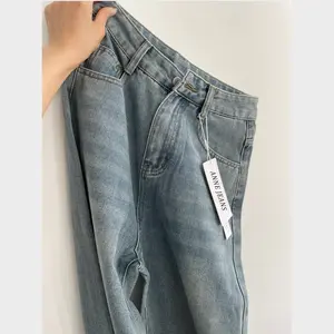 【Luck wanita】Retro Lurus Korea Celana Jeans Wanita Highwaist