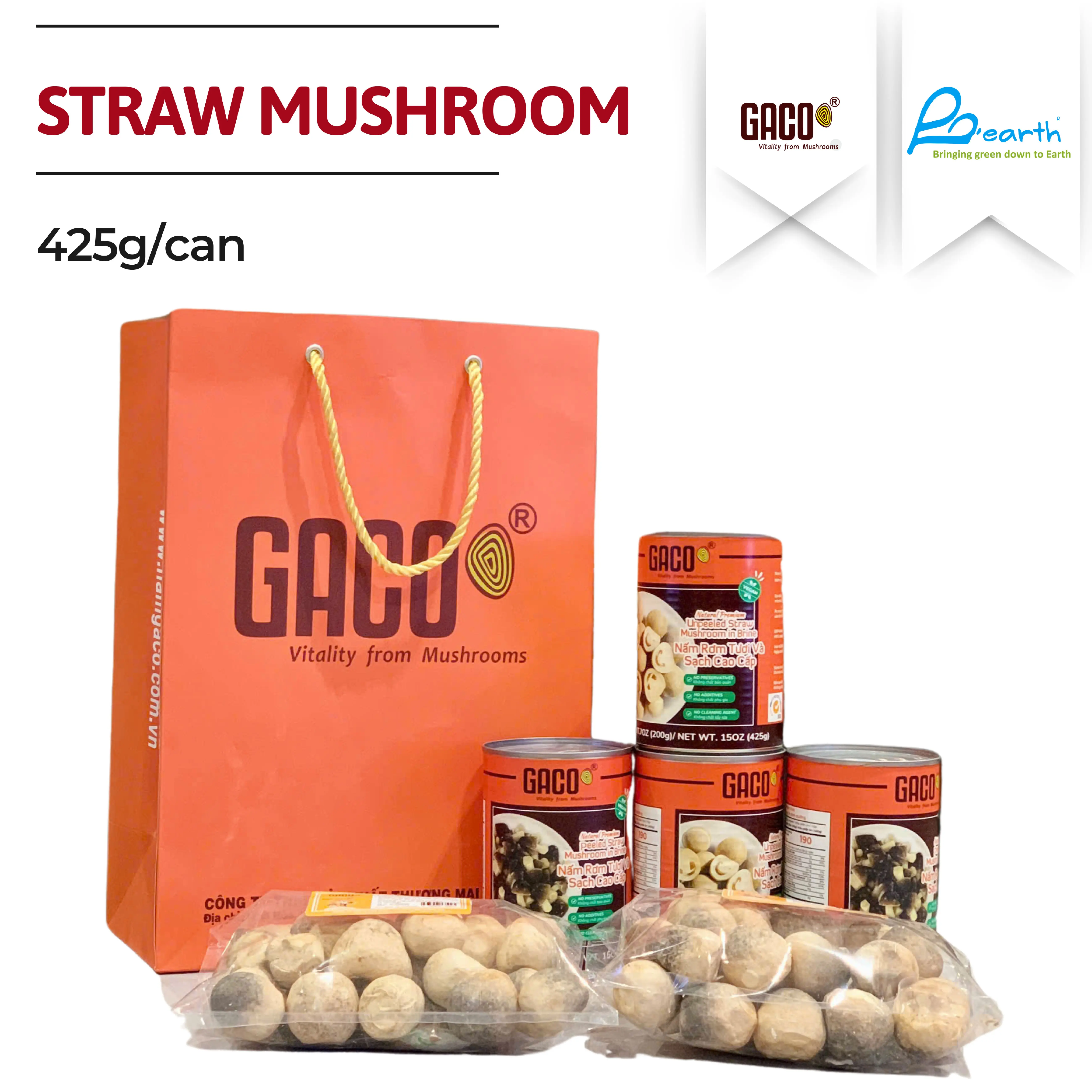 GACO Unpeeled/Peeled Straw Mushroom 425g