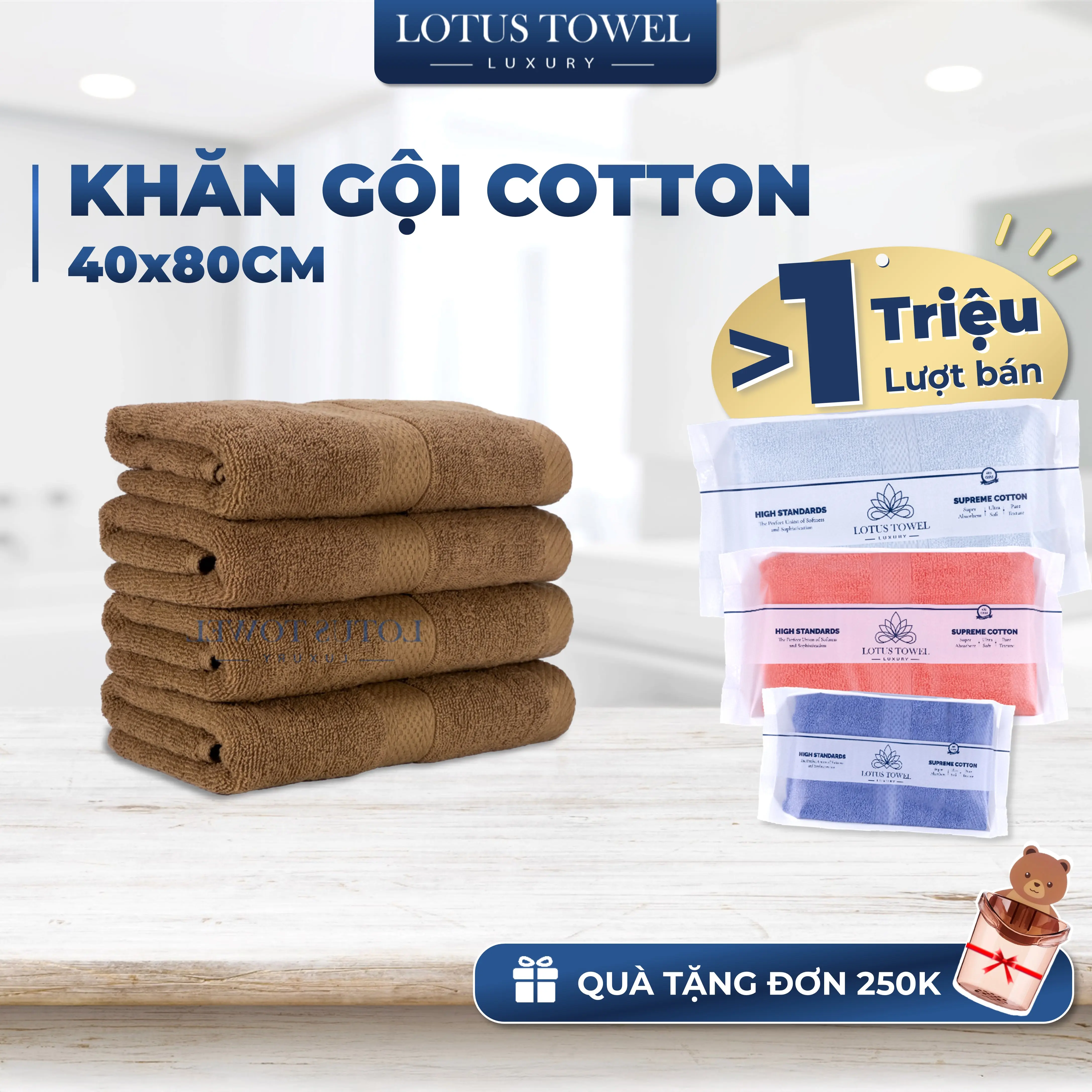 Khăn Gội Đầu LOTUS TOWEL 40x80cm, Làm Từ Sợi Cotton Cao Cấp, Mềm Mịn, Thấm Hút, Không Ra Màu Dùng cho Nhà Tắm, Spa, Khách sạn, Resort, khăn tắm