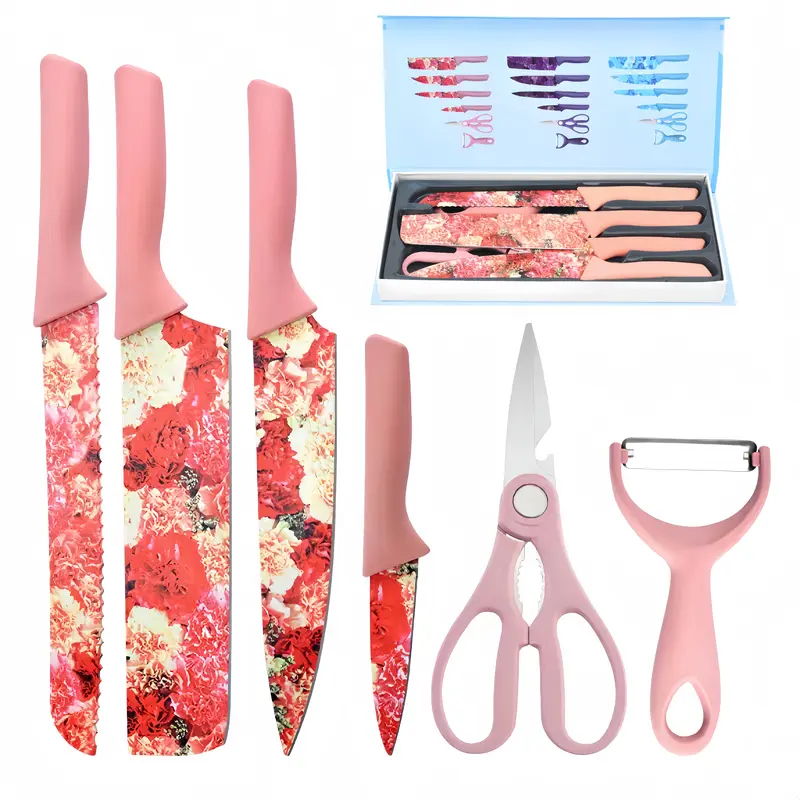 Kitchen knife Set 6in1/Pisau set lengkap / Pisau Dapur Set 6 in 1 Bahan Stainless Steel / Great Ceramic Knife Set pisau corak Kitchenware 8