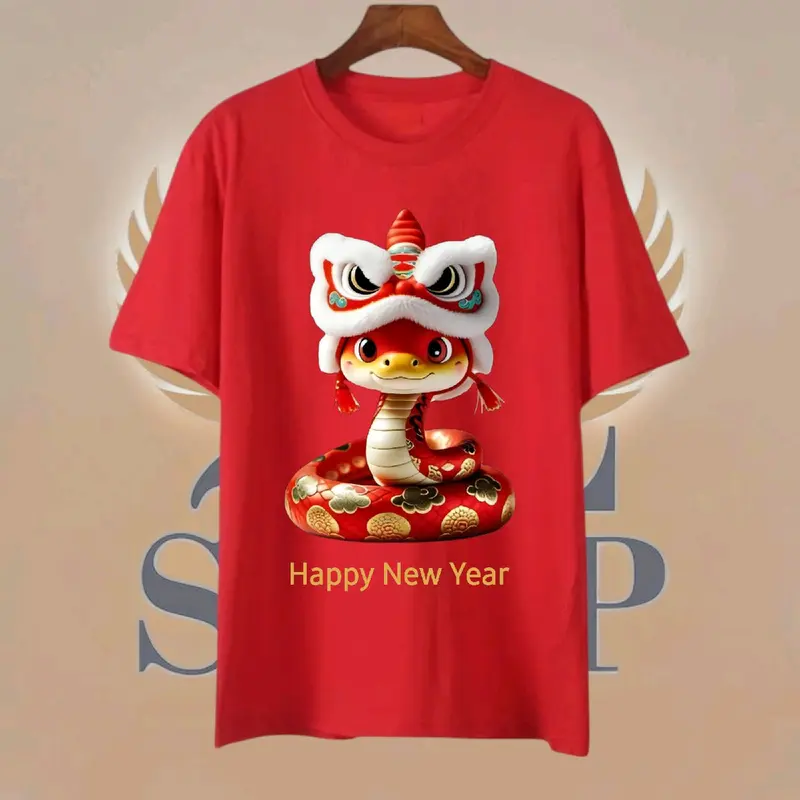 Kaos Imlek Ular 2025 Baju polos merah Baju Imlek sincia 2025 terbaru Kaos Imlek Tren Custom Nyaman Tebal Unisex Pria Wanita 4