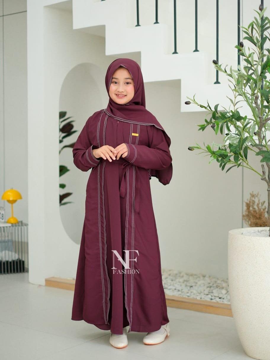 Syahara Dress Abaya Anak Perempuan Remaja Tanggung Usia 5 sampai 16 Tahun Bahan Sabrina Anti UV Kombinasi Benang Smock Gamis Muslim Lebaran