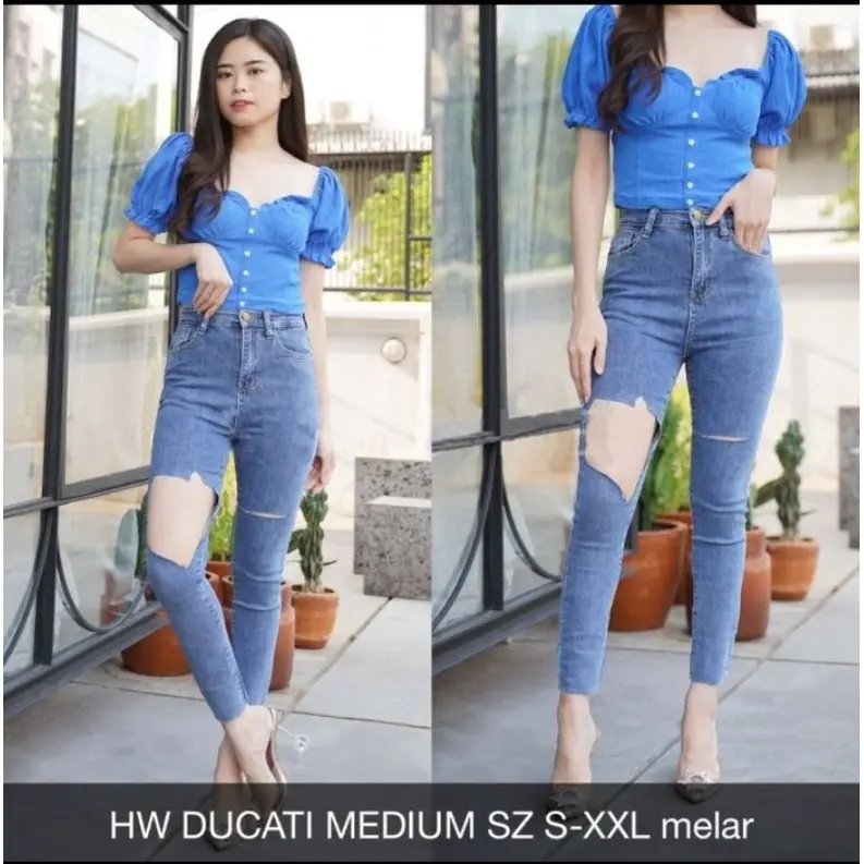 CELANA HW DUCATI MEDIUM SIZE 27-34 BAHAN SOFTJEANS STRETCH MELAR SOBEK TEMBUS