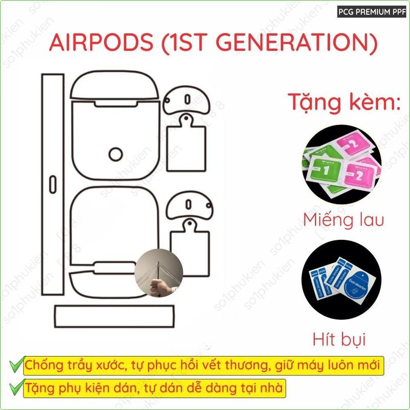 Dán PPF Tương Thích AirPods 1 (gen 1 st) (Pod 1, airpod 1 genration) full body toàn máy, chuẩn xịn chống trầy xước