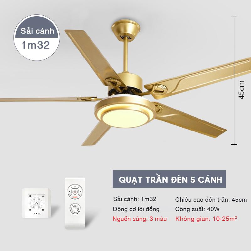 [Động cơ DC inverter-100% lõi đồng] Quạt Trần Đèn, Quạt Trần 5 Cánh, 6 Cấp Độ Gió, 3 Chế Độ Đèn, Điều Khiển Từ Xa 6