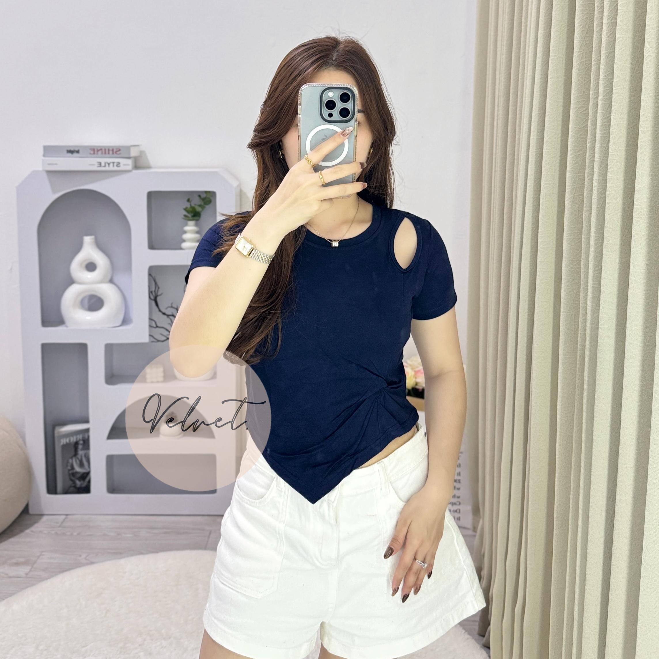 Kaos Polos Asimetris Samping / Atasan Wanita Kerut Samping Lancip 075