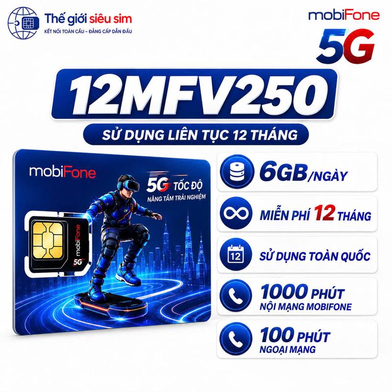 MobiFone Sim Data 4G/5G M150 - 150GB/Tháng - 12 Tháng Sử Dụng Miễn Phí - Phù…