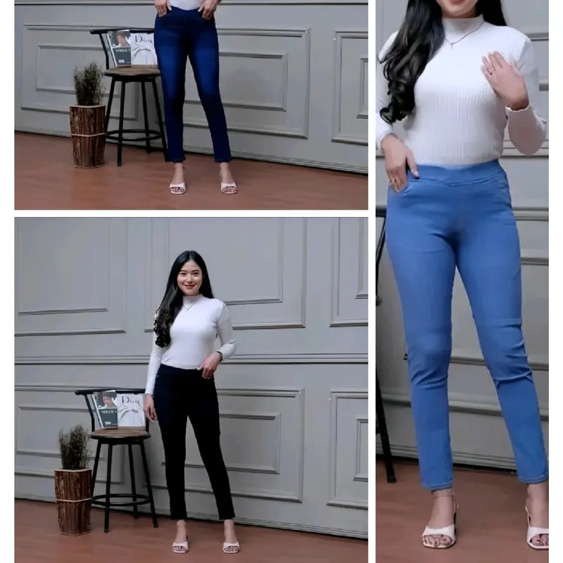 Celana  wanita pinggang karet -  wanita -  pinggang karet kekinian legging  Panjang Skinny Soft Stretch  slimfit 4