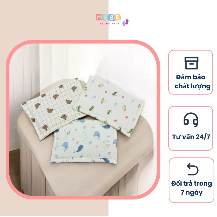 Gối xô sơ sinh Gối xô muslin mềm mịn lõi bông thấm hút mồ hôi - Mebe
