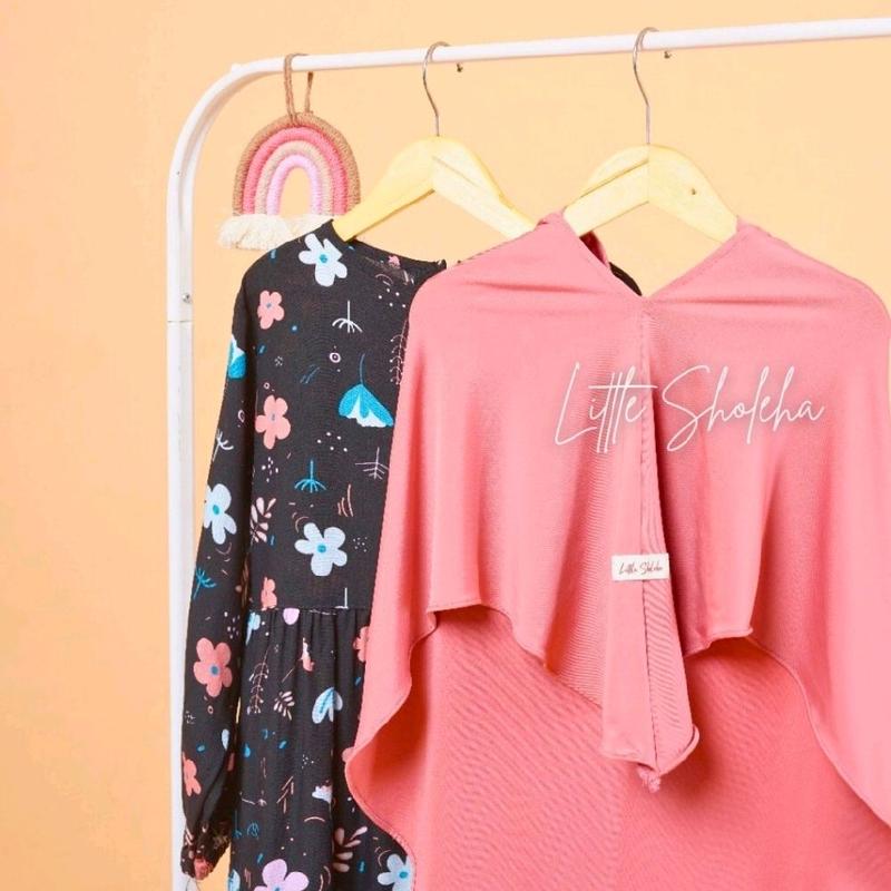 set gamis & hijab anak Bunga Katun Muslim Dress Panjang Baju Motif 6