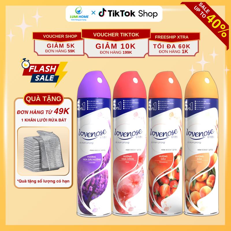 Xịt thơm phòng Lovenose Aikomi 320ml. Nước hoa dầu thơm phòng cao cấp