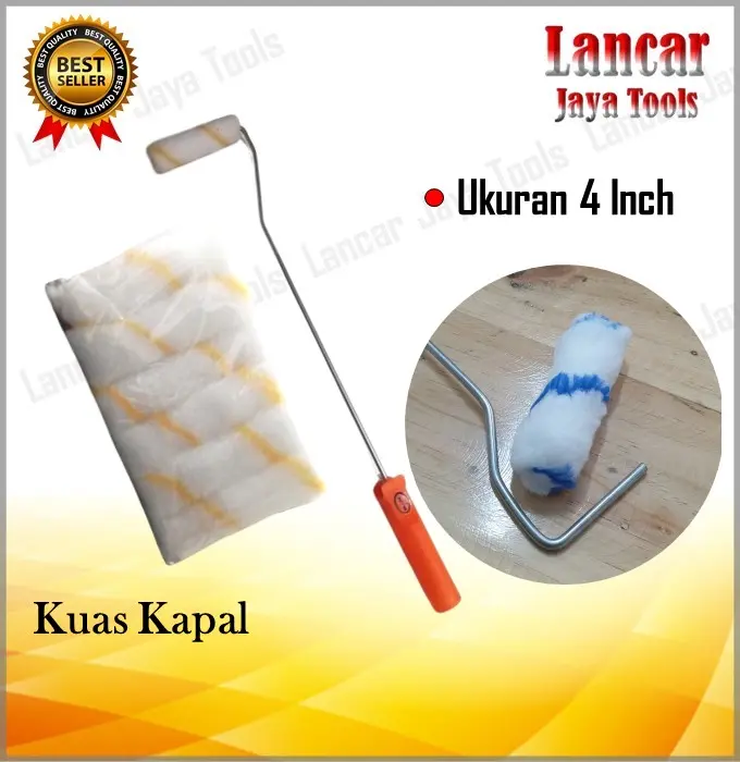 Kuas Roll Kapal Bulu 4” + Gagang / Kuas Rol Gagang Panjang 4 Inci + Refill Bulu Kuas Roll Cat Rol Tembok Paint Roller a