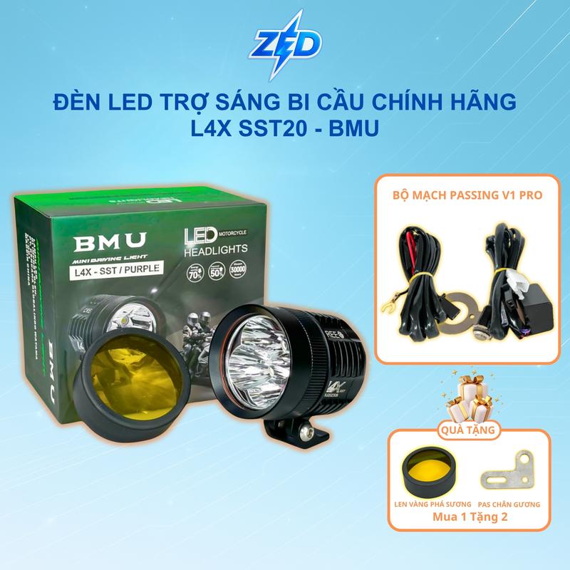 COMBO Đèn Trợ Sáng L4X SST BMU - 45W 12V Mạch Passing V1 Pro, Dây Nguồn, Cầu Chì Đấu Nối Sẵn Lắp - BH 12 Tháng Phụ Kiện Phụ Tùng Đèn Xe Máy (Tặng Kèm Len Vàng + Pas Gắn)