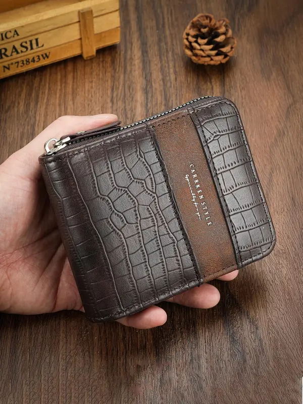 Men's Business Fashion Zipper Short Wallet, Casual Trendy Card Holder, Fashionable Wallet for Daily Use 4