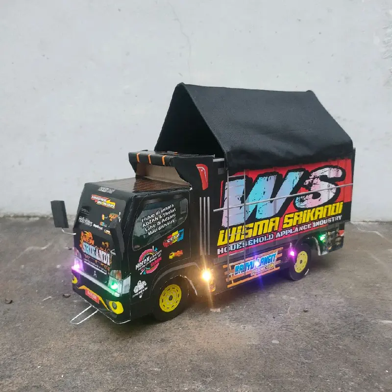 Promo miniatur truk oleng kayu asli jumbo besar 42 cm variasi lampu leed dan terpal visa belok oleng gasruk Anak Hadiah Kado Led Control Mainan Roda 2