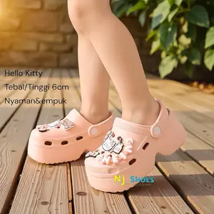 Sandal Clog Anak Perempuan Karakter Hello Kitty Baim Kekinian 2025 Tinggi 6cm Fashion Anti Slip Ringan Material Premium High Quality