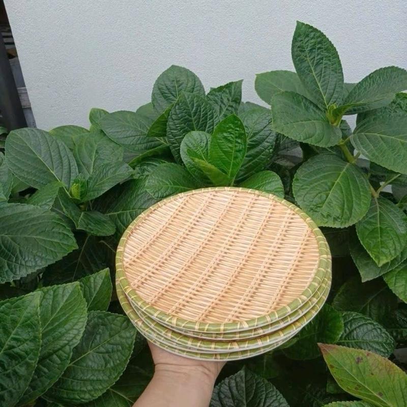    SET 3   Đĩa nhựa giả mây tre đan nhựa,mẹt tre tròn cao cấp size 20cm có chân để hoa quả,mẹt bún đậu,mẹt nhựa giả mây 