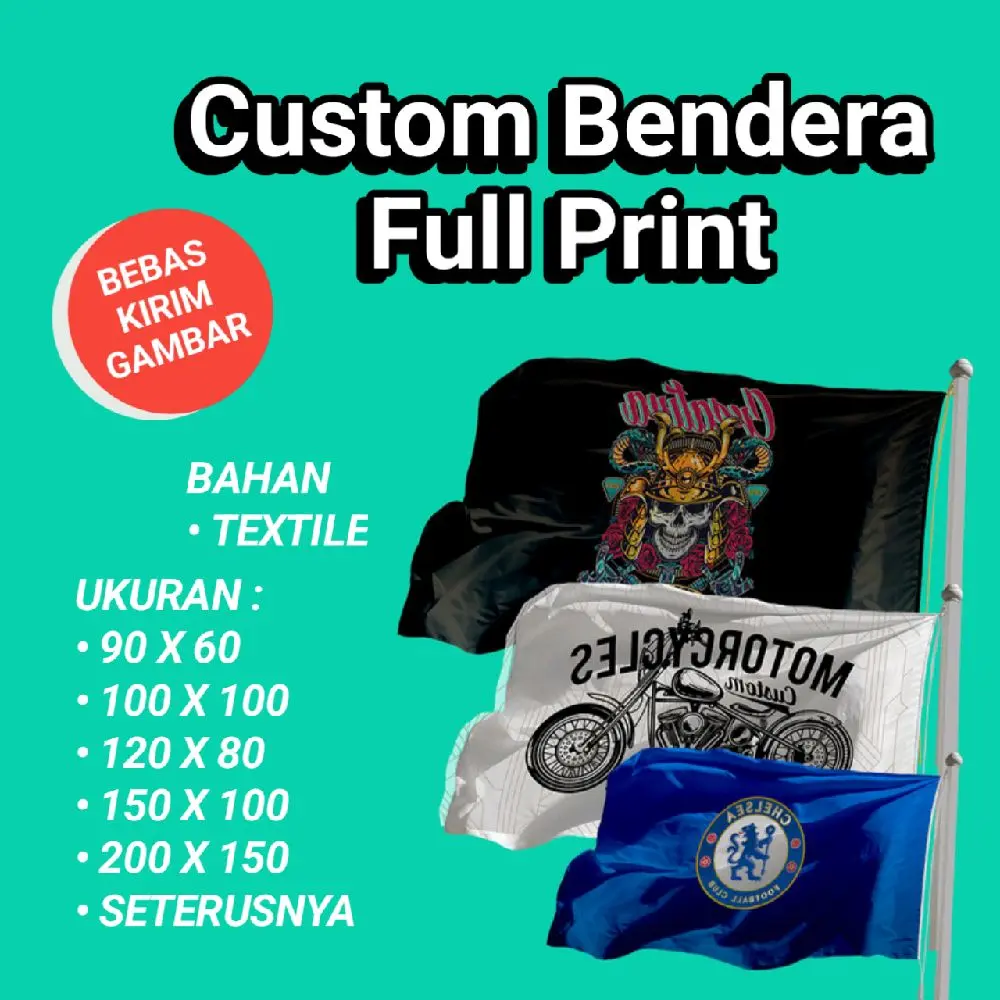 Bendera Custom Satuan Textile Bebas Kirim Gambar