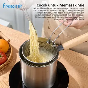 [Hot] freemir Panci Deep Fryer 16 Cm Stainless Steel 304 Panci Penggorengan Kentang Saringan Minyak dan Capitan Makanan Multifungsi Stainless Wadah