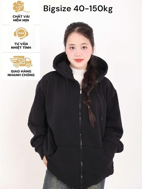 Áo khoác Hoodie zip bigsize có size đến 150kg, chất liệu nỉ bông, có túi trong, form rộng, nón rộng 2 lớp chống nắng nam nữ mặc được, Nhung Top Menswear Shirt Voi