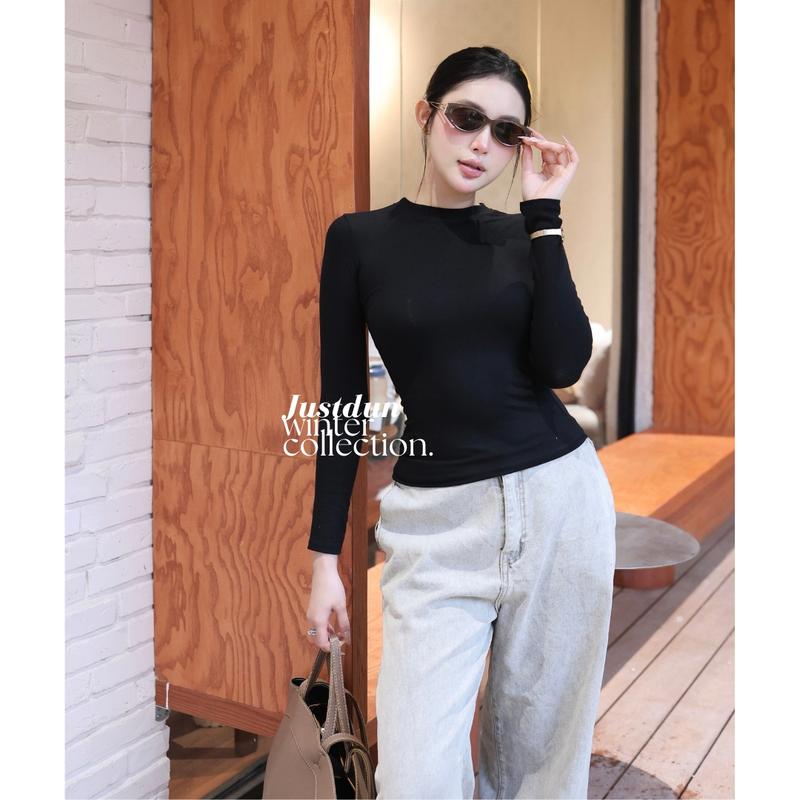 Áo Thun Giữ Nhiệt Nữ Dài Tay JUSTDUN A8 Cổ Tròn, Cotton Mịn Dày Dặn, Siêu Co Giãn Mềm Mại, Tôn Dáng Giữ Nhiệt | BigBuy360 - bigbuy360.vn