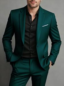 メンズスーツセット 2点 - スリムフィットのエレガントな結婚式・ビジネス・パーティー用ジャケット＆パンツ、伸縮性なし、ボタン付きラペル襟、オールシーズン対応のフォーマルウェア