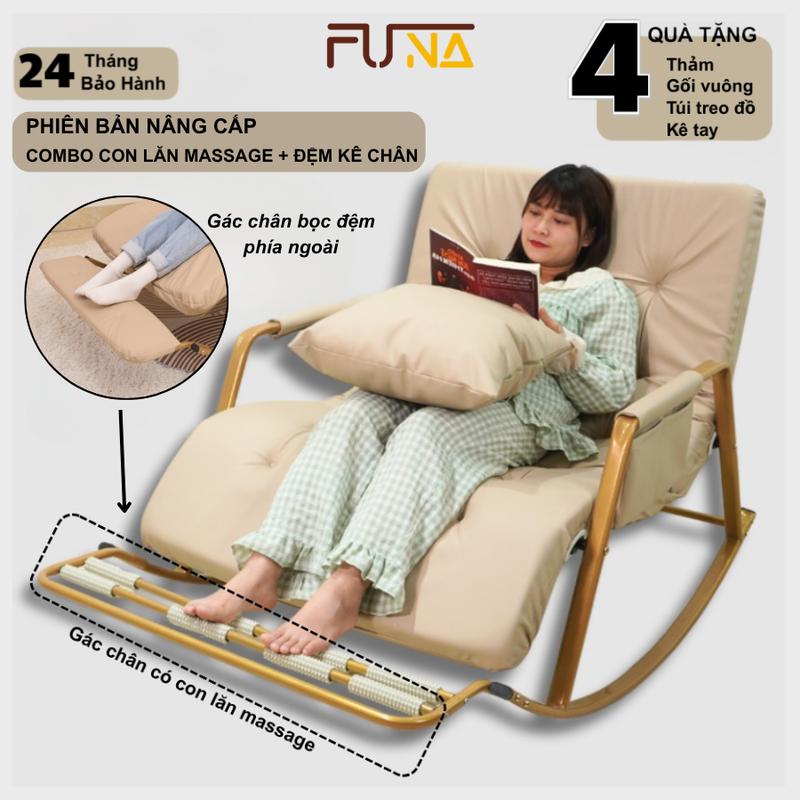 COMBO GÁC ĐỆM+MASSAGE Ghế Bập Bênh Phiên bản nâng cấp combo gác chân đệm + con lăn massage 2 người ngồi Thư Giãn ,có thể điều chỉnh tựa lưng và chân da PU bền đệm memory foam êm ái thoáng mát ,chân thép sơn tĩnh điện chịu trọng tải cao.