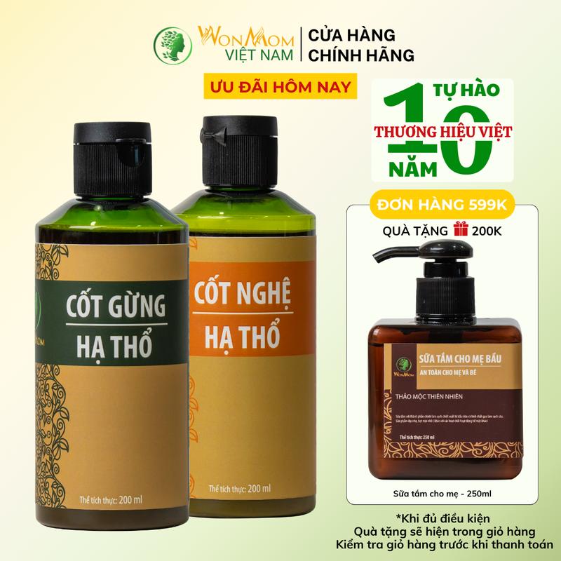  Combo 2 Món Thoa Dưỡng Trắng Và Săn Chắc Body Sau Sinh 400ml Wonmom   1 Cốt nghệ + 1 Cốt gừng hạ thổ   