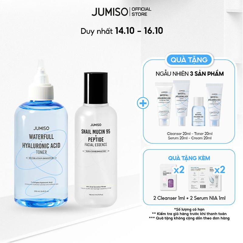 Bộ Đôi Dưỡng ẩm sâu và Đa tầng JUMISO Sooth & Hydrate Duo 140ml / 250ml Glass Skin (Tinh chất Tinh chất dưỡng da Ốc sên JUMISO Snail Mucin 95 + Peptide và Nước cân bằng dưỡng ẩm JUMISO Waterfull Hyaluronic)