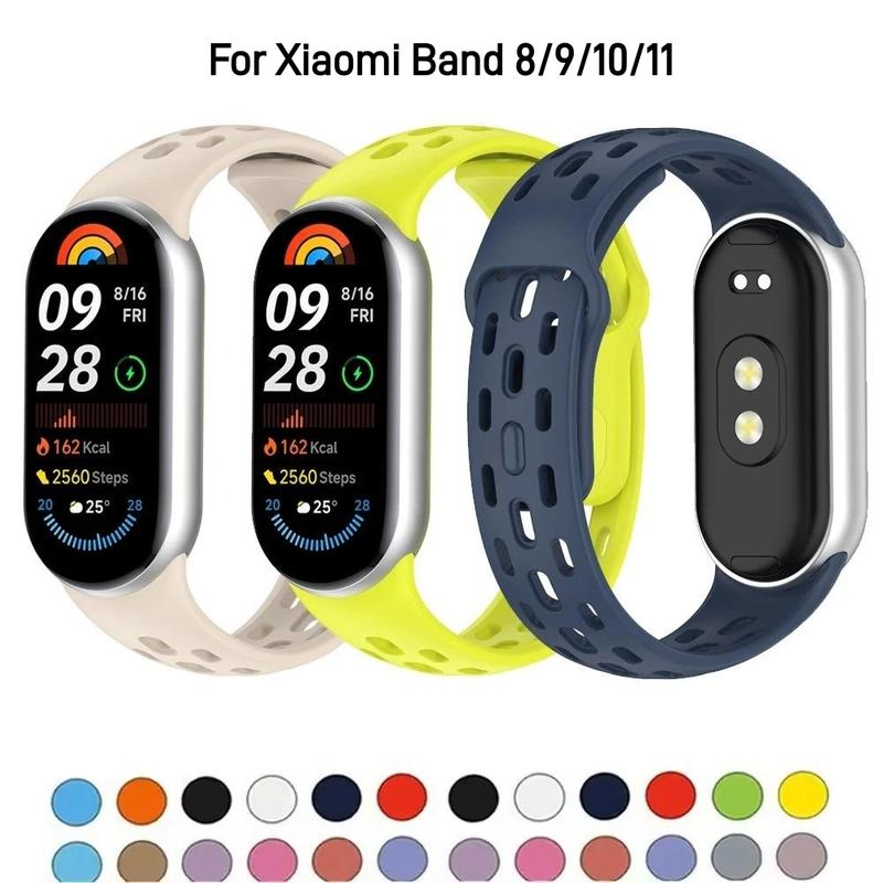 Dây đeo đồng hồ silicone cho Xiaomi Mi Band 8/9/10/11 (NFC), phụ kiện vòng tay thể thao, dây đeo cổ tay, dây đeo Miband, Mi Band 10