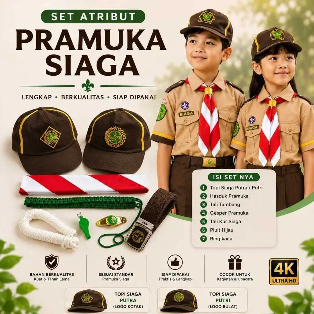 Set Atribut Pramuka Siaga Penggalang Penegak SD, SMP, SMA Lengkap Putra Putri - Topi, Hasduk, Gesper, Tali, Peluit Murah Berkualitas Fashion Sekolah Pinggang