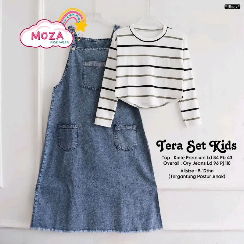 Tera set setelan inner rajut salur overall gamis jeans anak remaja 10-14 tahun 3