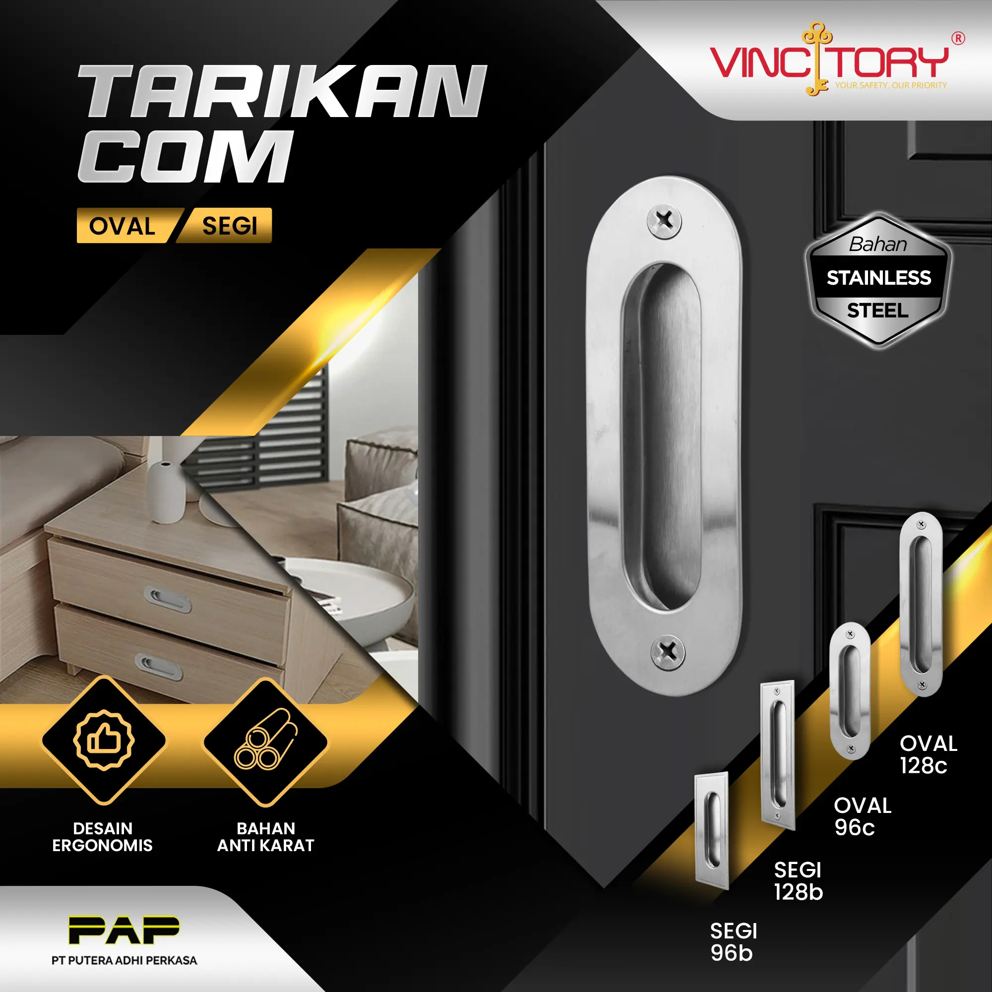 Tarikan Com Handle Pintu Geser / Handle Tanam Tarikan Laci Pintu Geser Stainless Vincitory