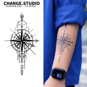 Tukar Studio Pelekat Tatu Sementara Reka Bentuk Kompas Tahan Lama Selama 15 Hari, Kalispas Air dan Tahan Gosokan, Pelekat Tatu Herba