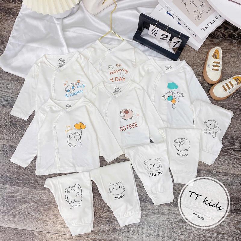 Combo 3/5 Bộ Quần Áo Sơ Sinh Dài Tay Thun Lạnh Petit Quần Đáp Đũng Mềm Mại Cho Bé Size 3-9kg QA22