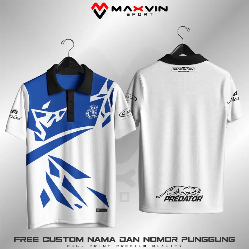 JERSEY POLO BILLIARD PREDATOR PUTIH BISA CUSTOM WARNA NAMA DAN LOGO 0