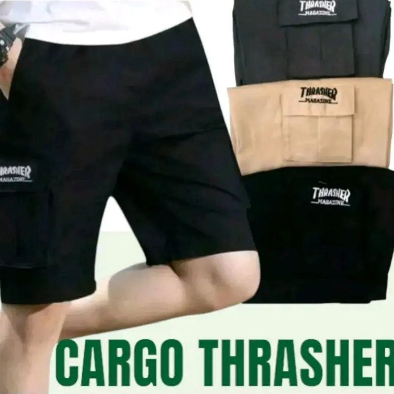 CARGO PANTS Distro Bordir Thrasher Model Pinggang Reff Style Holigan Celana Hitam Tebal 5