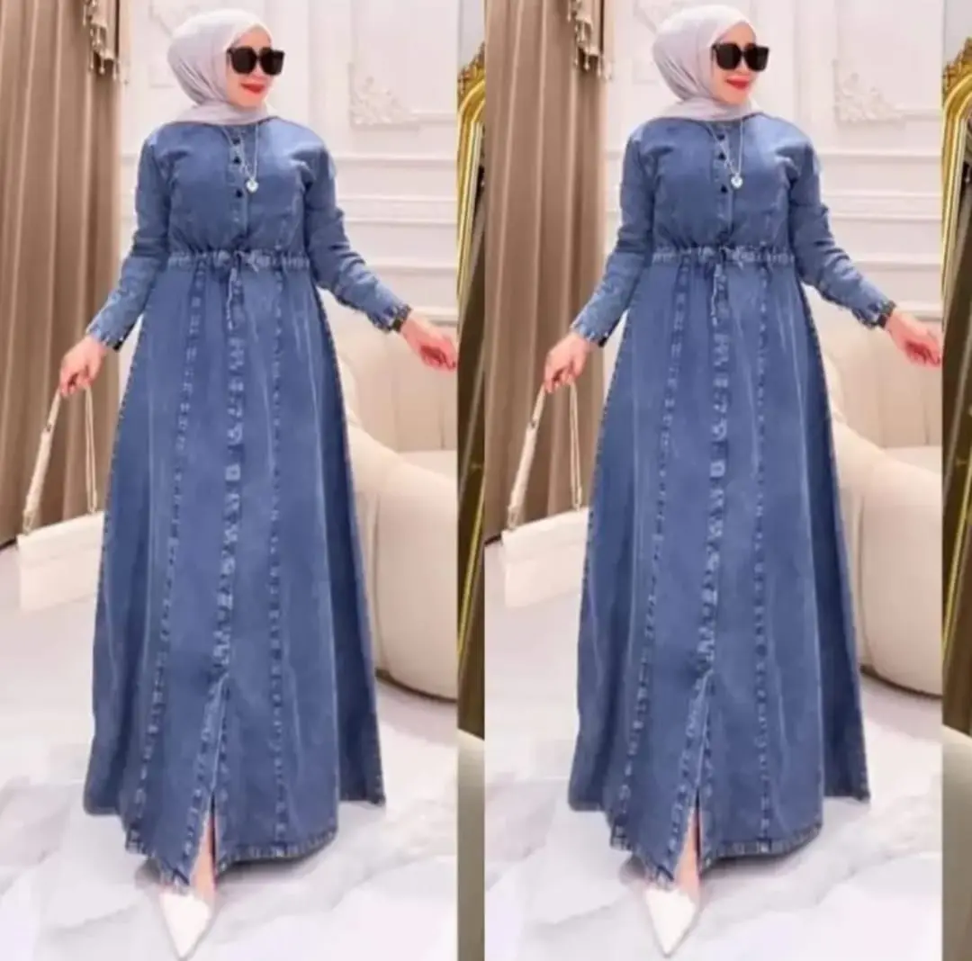 GAMIS JEANS VIONA DRESS || GAMIS BUSUI SERUT DI BAGIAN DADA || FASHION MUSLIM WANITA CASUAL || PAKAIAN WANITA MODEL TERBARU || GAMIS DEWASA DAN REMAJA MEWAH || DRESS MAXI DENIM || GAUN CASUAL BUSUI LEBARAN
