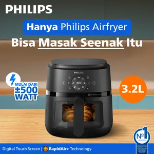 BARU! Philips Airfryer Low Watt 500W Transparan BEST COMPACT SIZE 3.2L NA210/00. Air fryer multifungsi digital layar sentuh, air fryer