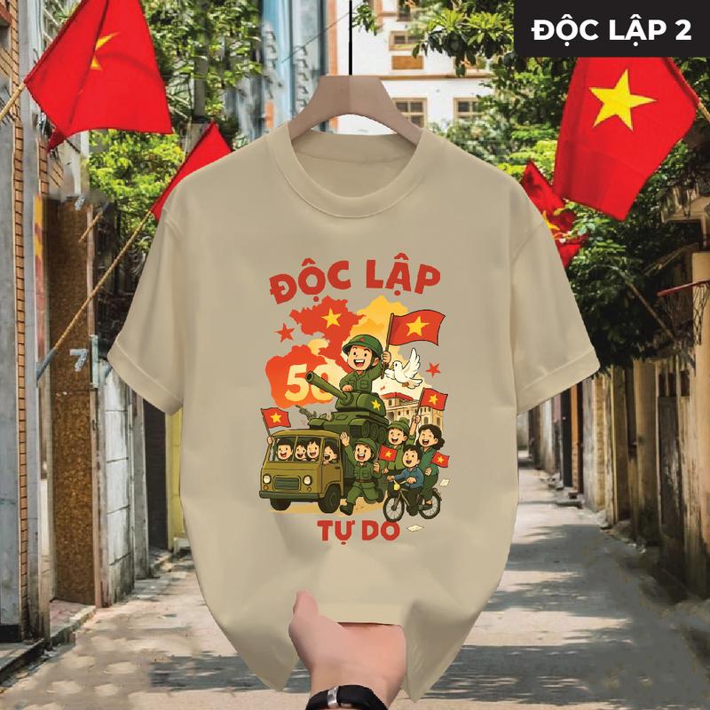 [Fullsize gia đình] Áo thun cổ tròn Việt Nam ĐỘC LẬP 2 cổ bẻ BASIC CVC  sang trọng, lịch lãm, thoáng mát - GMV 3