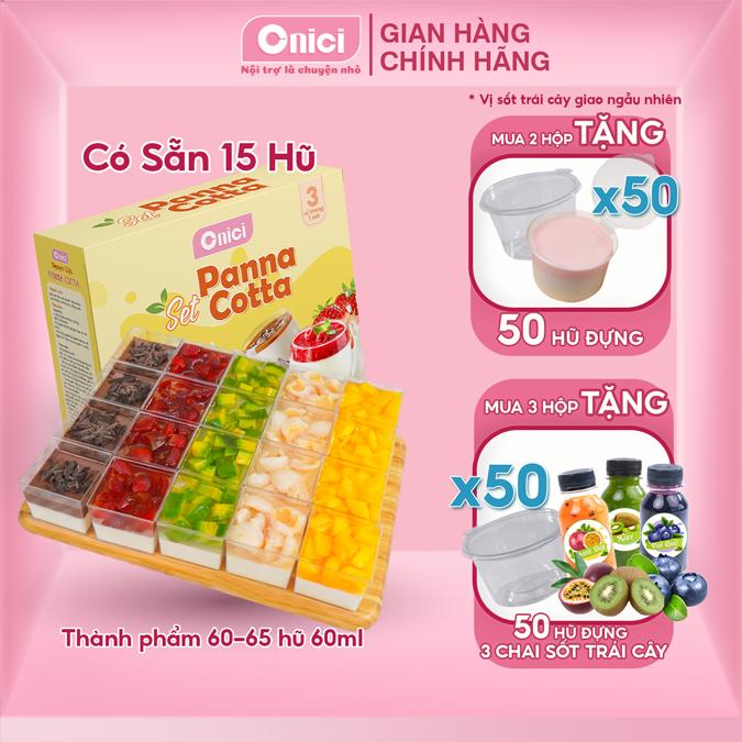 Set làm Panna Cotta 5 vị sốt dâu, đào, socola, kiwi, chanh dây Bếp Của Mẹ Onici [nấu được hơn 2 lít tương đượng 60-65 hũ (60ml/hũ)] - kèm công thức nấu