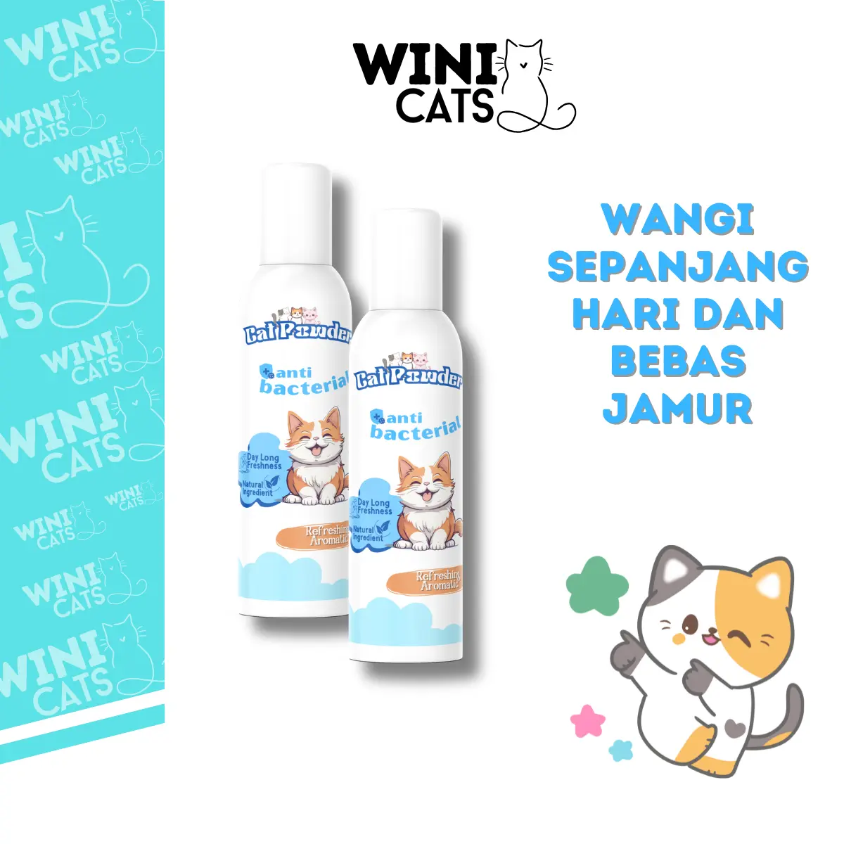 WINICATS Bedak Kucing 50gr Wangi Anti Jamur Cat Powder Anti Bacterical Bulu Sehat dan Tidak Lepek