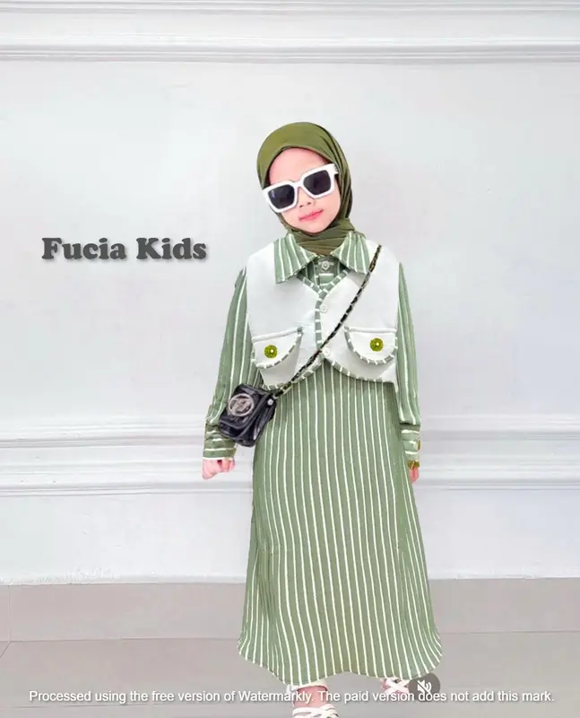 Gamis lebaran Anak Perempuan pakai rompi ala korea usia 1 sampai 12 tahun bahan scuba Parsel 1