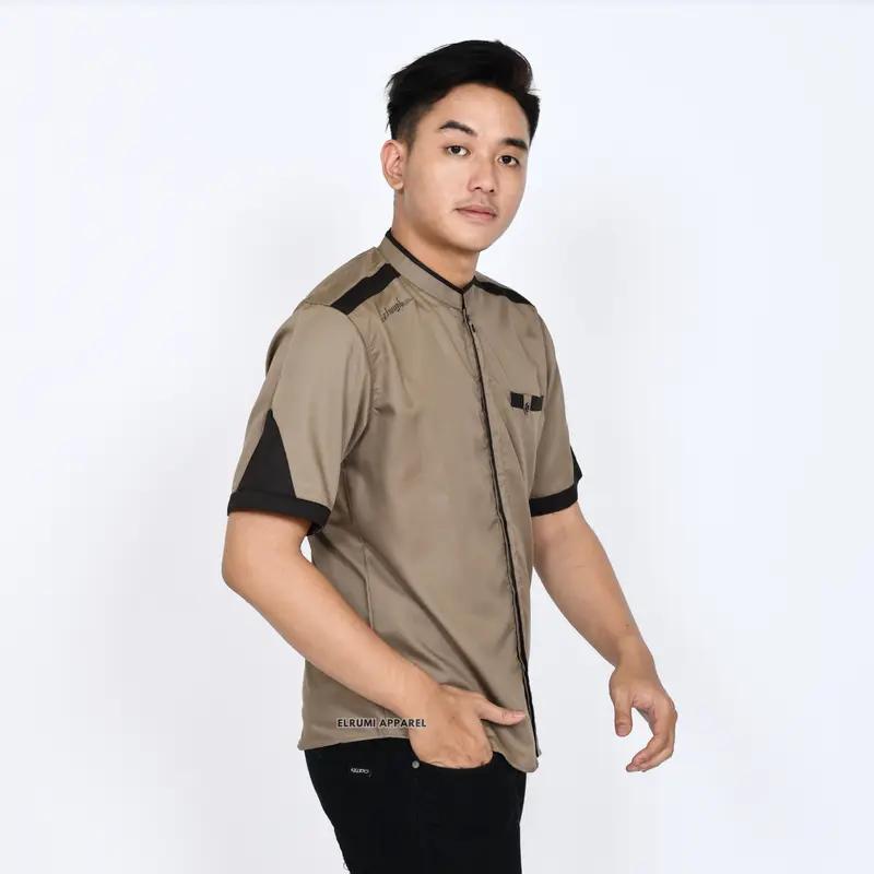 El rumi Kemeja Baju Koko Muslim Atasan Pria Dewasa Lengan Pendek Pria Motif Yusinsun Bahan Katun Toyobo Nyaman Katun 1