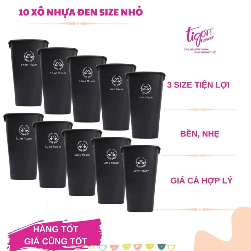 10XODENNHO - Combo 10 xô nhựa đen chữ nhỏ đựng hoa lá decor nhà cửa cửa hàng size nhỏ 12.5x19.5x30.5cm