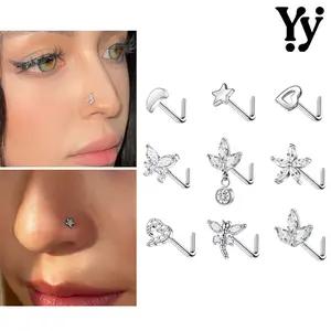 1 Buah Stainless Steel Nose Piercing 20G Nostril Piercing 8mm Nose Studs L Pole Helix Conch Cartilage Piercing Earrings 7mm
