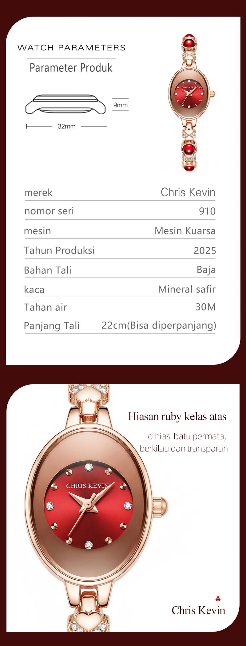 CHRIS KEVIN[COD]jam tangan wanita bergaya klasik retro, elegan, mewah ringan, tahan air, dengan desain perhiasan yang anggun